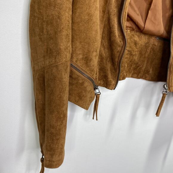Solemio Brown Faux Suede Full Zip Long Sleeve Jacket Woman Small Country Western - Picture 3 of 8